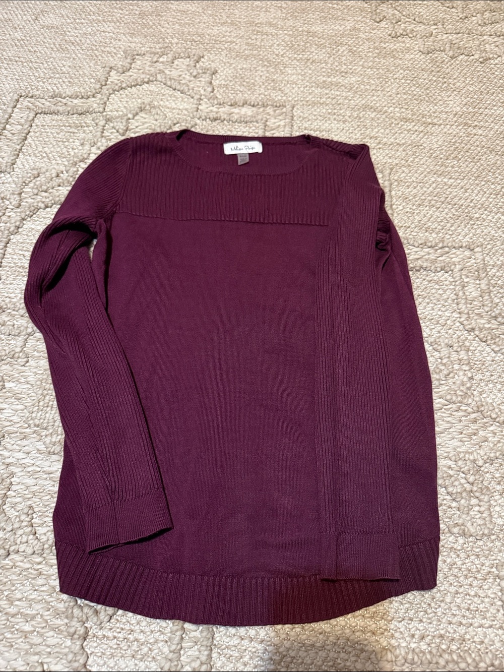 Melissa Paige Scoop Neck Ribbed Wine Sweater